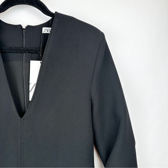 NWT Zara Black V-Neck Mini Long Sleeve Dress | US Size Large - Picture 5 of 14